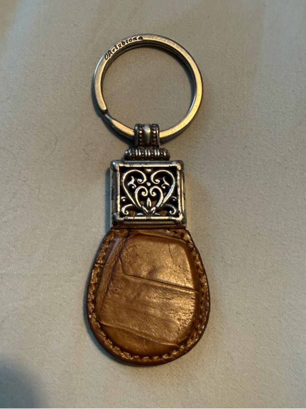Brighton Brown Leather Keychain with Decorative Silver Accent